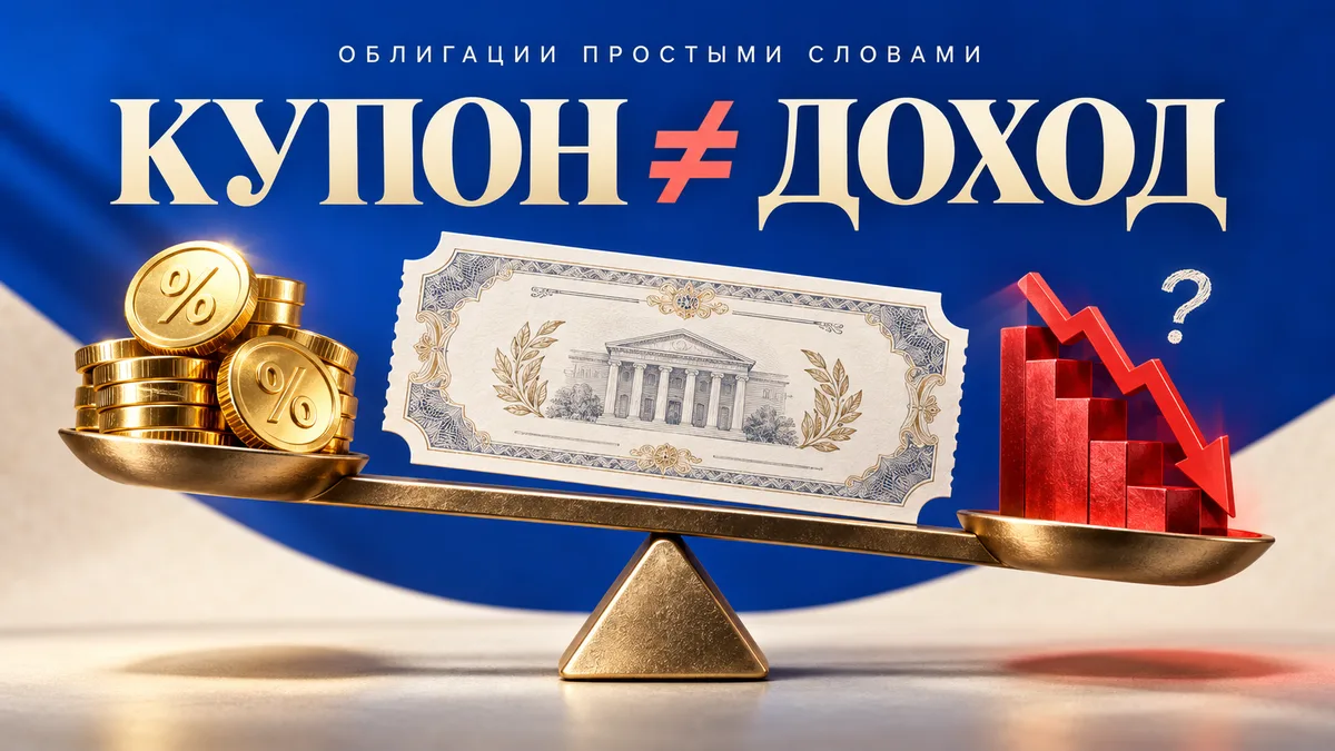 Облигация на весах: купоны с одной стороны и снижение цены с другой. Купон не равен доходу.