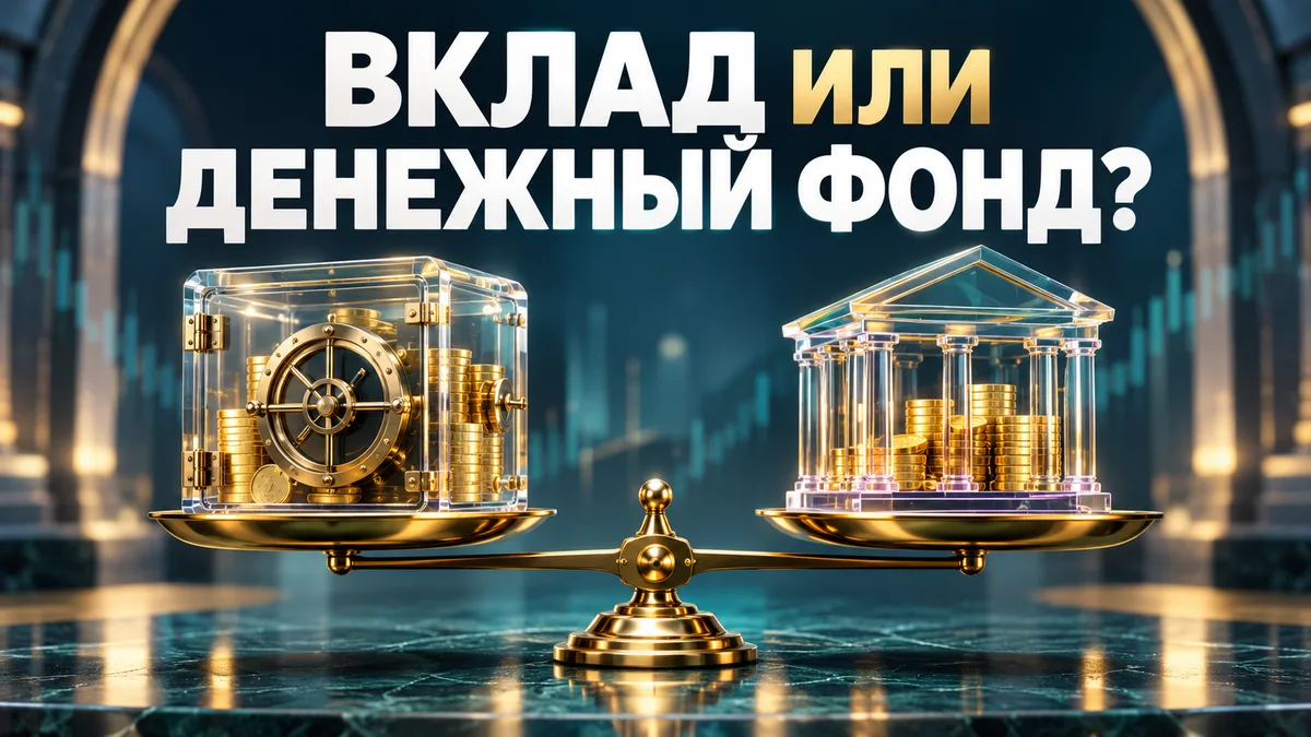 Весы с банковским сейфом и биржей: вклад или денежный фонд?