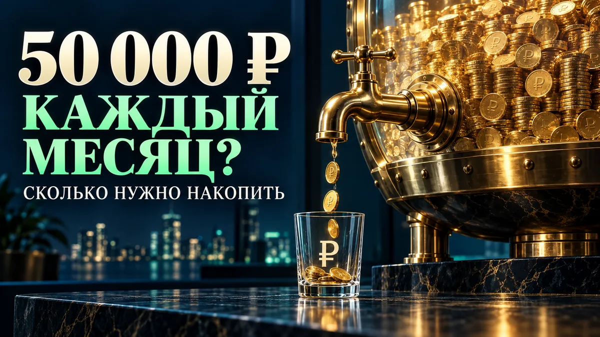 Тонкий поток монет из крана и большой резервуар капитала. 50 000 ₽ каждый месяц: сколько нужно накопить?